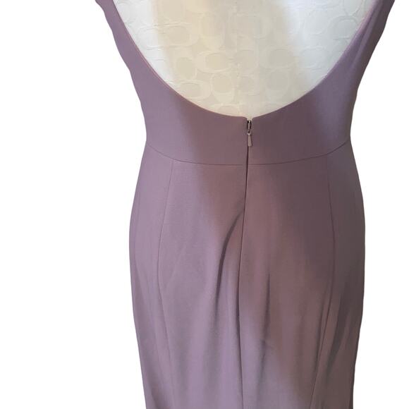 Dessy Group Bateau Neck Open Cowl Back Trumpet Gown in French Truffle Size 6R - Picture 4 of 14